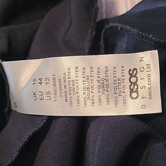 ASOS Curve Maternity Sz 12 Navy Satin Chiffon Sheer Striped Ruffles Midi Dress - Picture 11 of 16